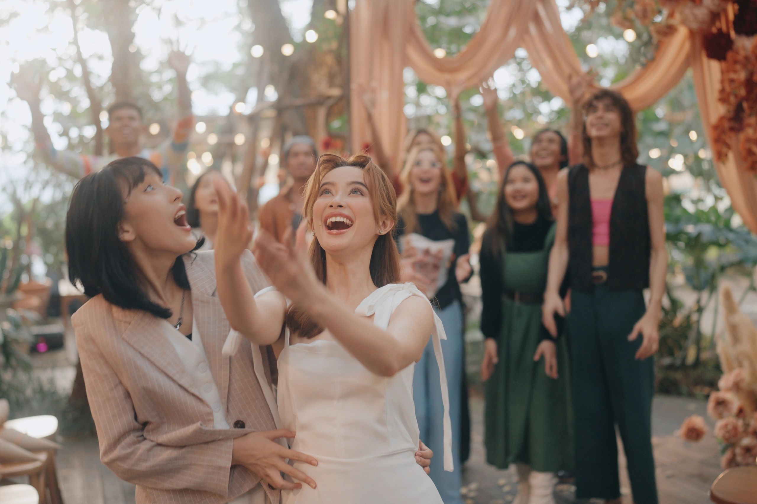 Couple embracing during a joyful celebration